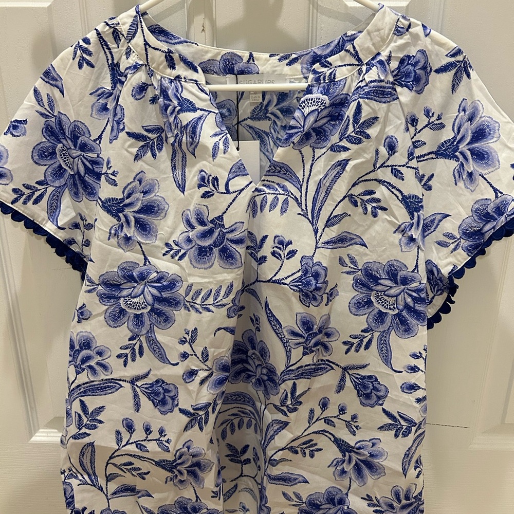 NWT Sugarlips Floral Ayla Split Neck Top, XL - Picture 6 of 9
